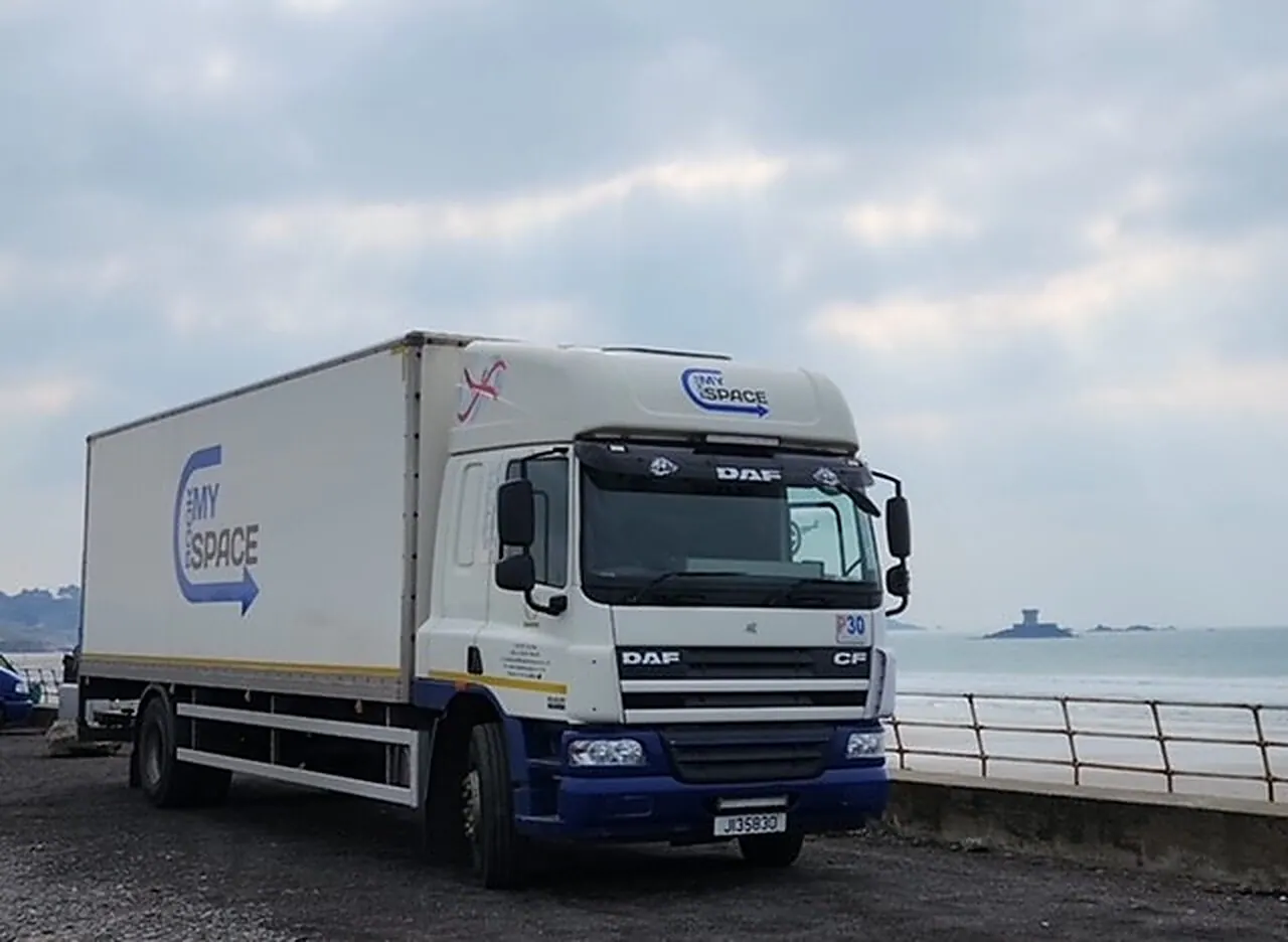 Book My Space lorry on a Jersey seafront